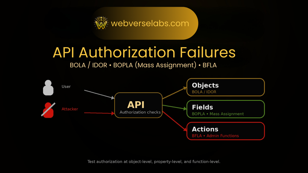 API Authorization Failures: BOLA (IDOR), BOPLA (Mass Assignment), and BFLA